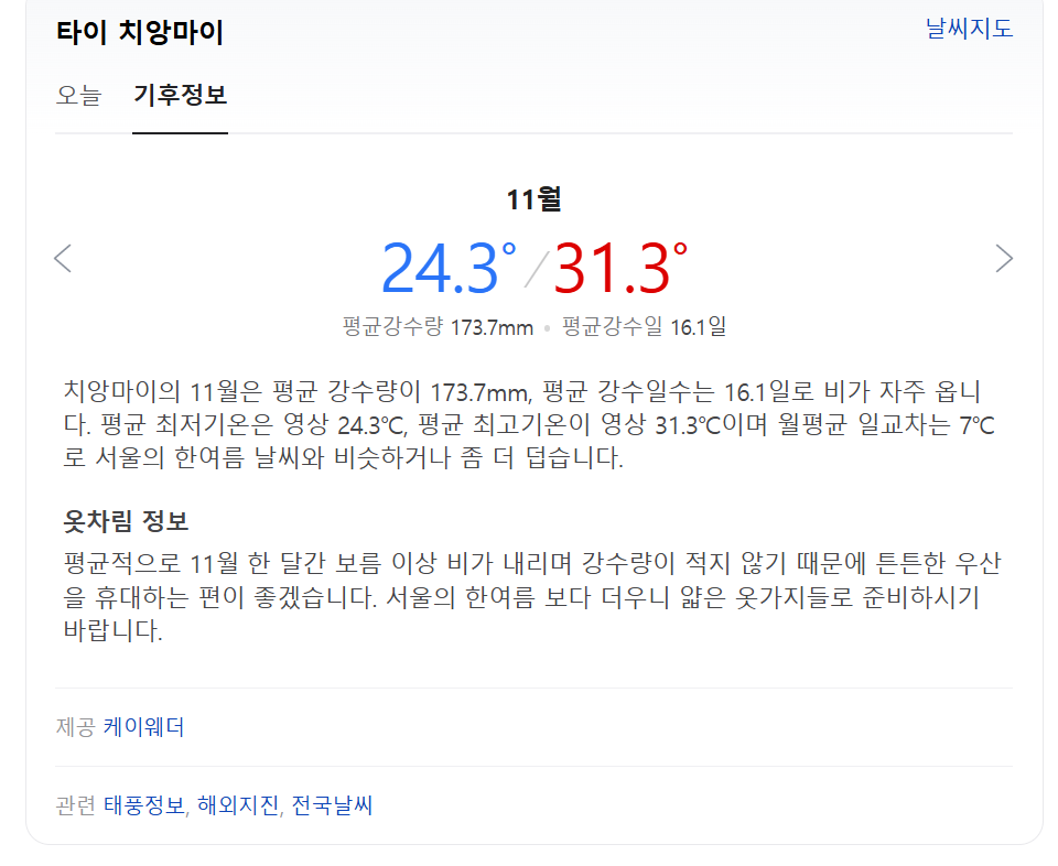 태국 치앙마이 11월 날씨