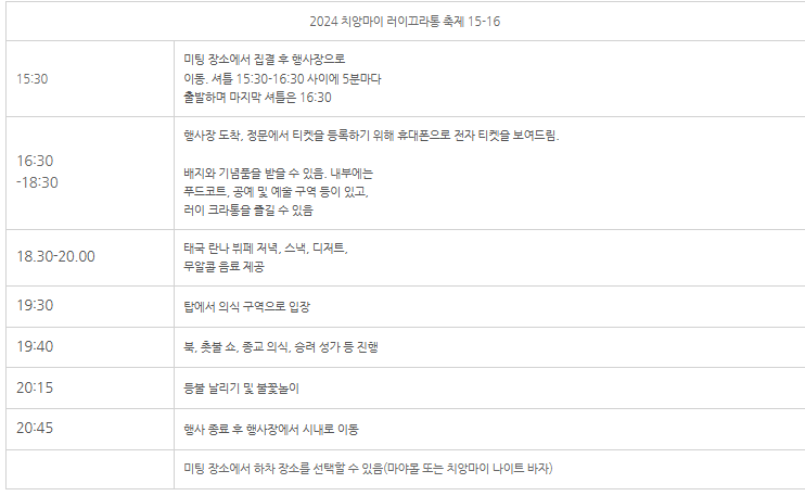2024 치앙마이 공식 축제 일정